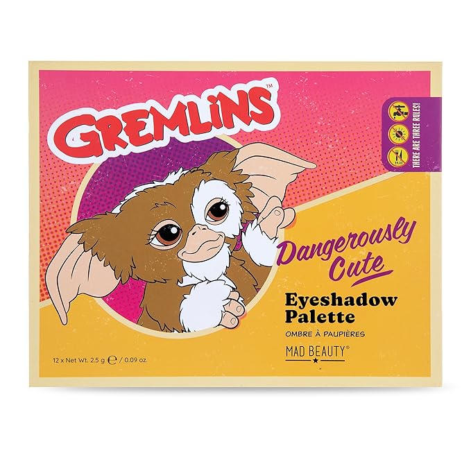 MAD Beauty Warner Bros Gremlins Eyeshadow Palette, Lid Mirror, Travel Ready, Metallic Shimmers, Pressed Glitter