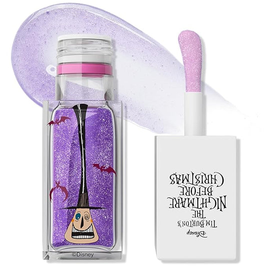 wet n wild Nightmare Before Christmas Color Changing Lip Oil, Nourishing High-Shine Formula with pH-Activated Tint, Chocolate & Vanilla Scent - Two Faced