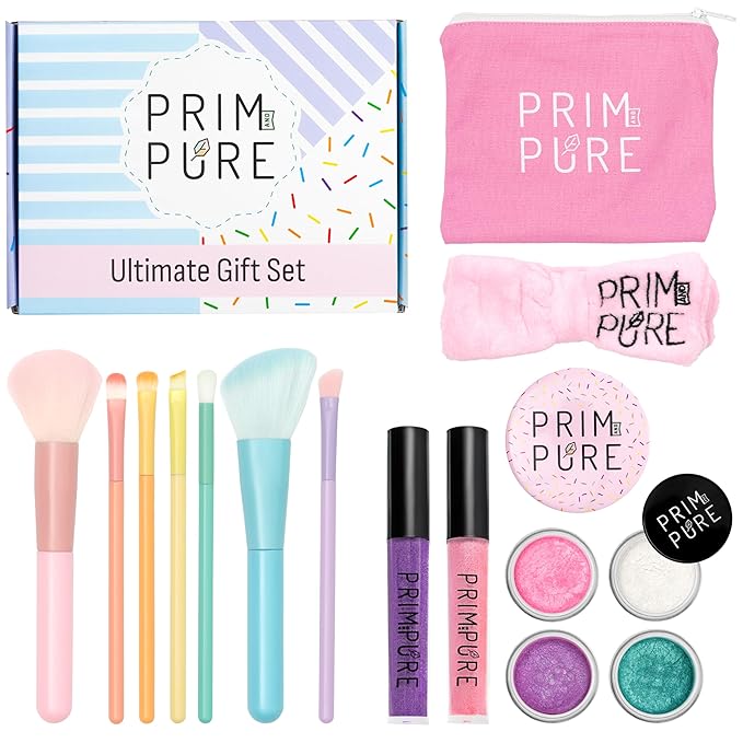 Prim and Pure Ultimate Mineral Makeup Gift Set | Perfect for Play Dates & Birthday Parties | Kids Safe Eyeshadow Makeup Mineral | Organic & Natural Makeup Kit | Made in USA