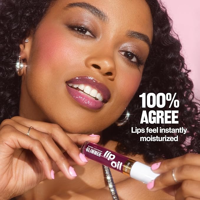 REVLON Super Lustrous Glimmer Lip Oil, Moisturizing & Tinted, Shiny Finish, Made with Plant-Based Squalane, 002 Miss Coral, 0.13 fl oz