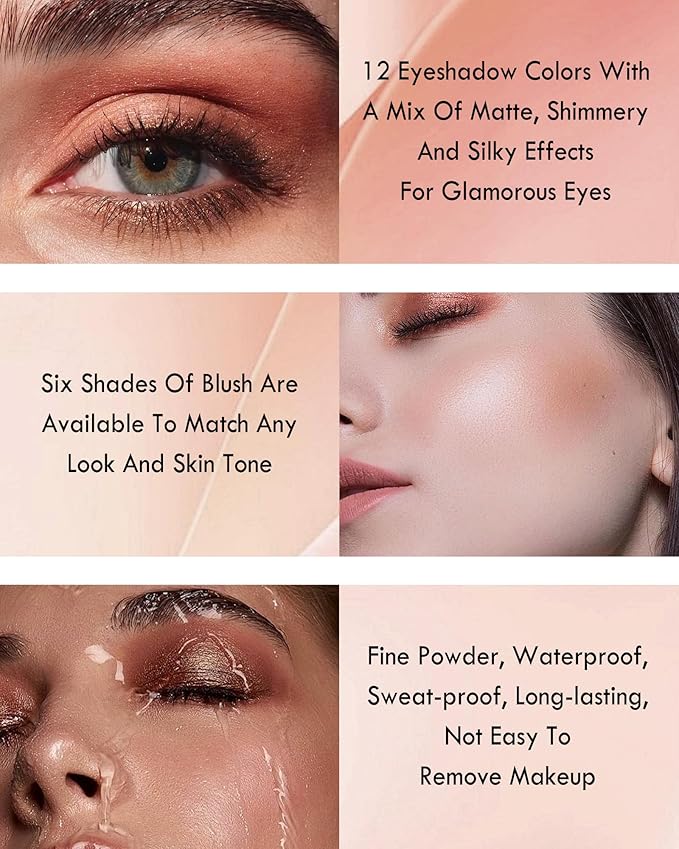Glitter Matte Eyeshadow Blush Palette-18 Colors Multiuse Makeup Palette for Eye Cheeks,Long-lasting Waterproof Matte Shimmer Colored Portable Makeup,Mother's Day Makeup Gift Set for Women-01