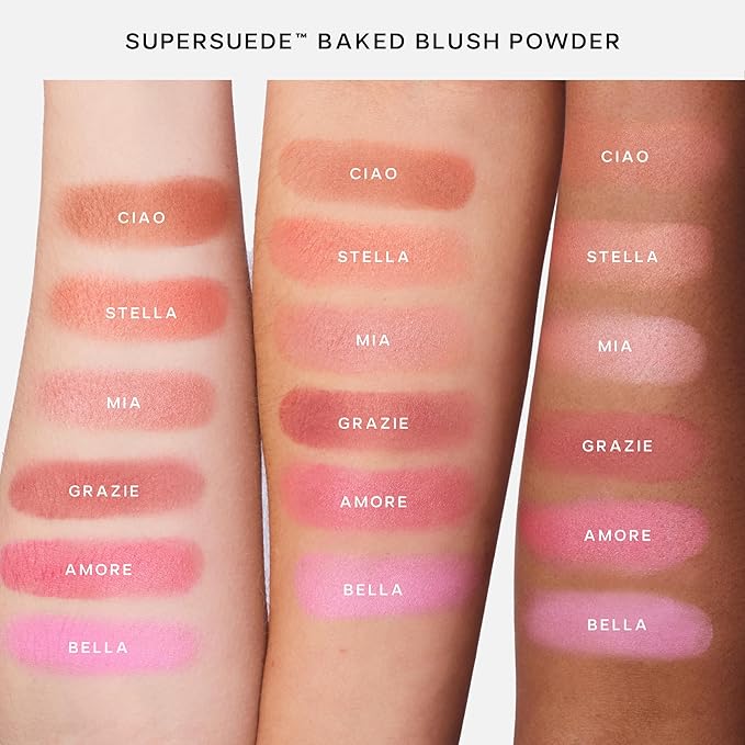 Saie SuperSuede Baked Blush - Talc-Free Powder Blush for All Day Wear - Enriched with Plant-Derived Squalane + Glycerin to Help Moisturize Dry Skin - Mia (.01 Ounce)