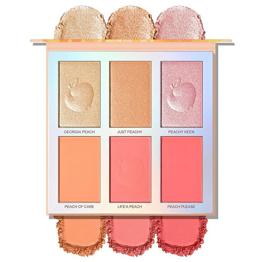 KYDA 6 Colors Blush Palette, Natural Glossy Blush and Highlighter Duo, Buildable Cheek Color, Matte Shimmer Face Blusher Makeup, Lightweight Smooth Powder