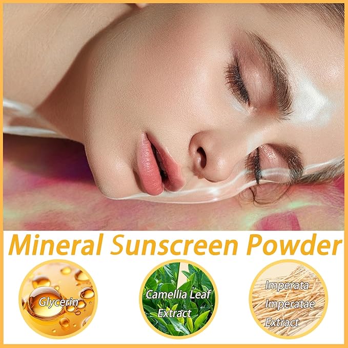 Mineral Sunscreen Setting Powder, SPF 50 PA++ Powder Sunscreen for Face, Oil Control Lightweight Breathable Translucent Concealer Brush Face Powder for All Skin