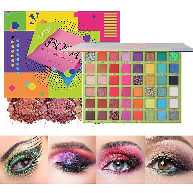 Docolor 17Pcs Colorful Makeup Brushes Set + 48Colors BOOM Eeyshadow Palette Ultra Pigmented Matte Shimmer Metallic Natural Blendable Cream Powder Long Lasting Waterproof Make Up Eye Shadow Palettes