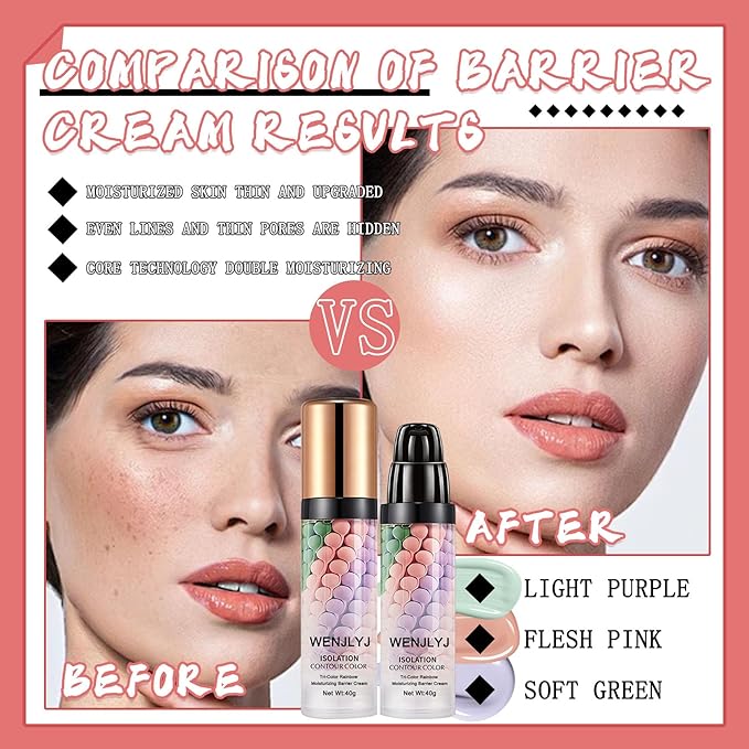 2Pcs One Step Color Corrector,Isolation Cream,Moisturizing Concealer Foundation,Invisible Pore Makeup Primer,Oil Control Color Correcting for Women