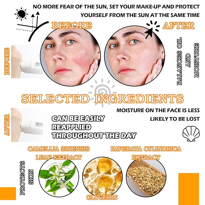 Mineral Sunscreen Setting Powder SPF50 PA++ for Face,Long-Lasting Oil Control Sunscreen Brush Powder,Matte Transparent Facial Powder Sunscreen,All Skin