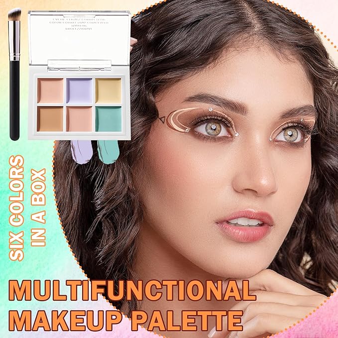 Tri Color Corrector Face Concealer Palette Set with Brush,Moisturizing Long Lasting Waterproof Color Correcting Concealer Full Coverage Cream Contour Foundation Makeup Palette Kit(2PCS)