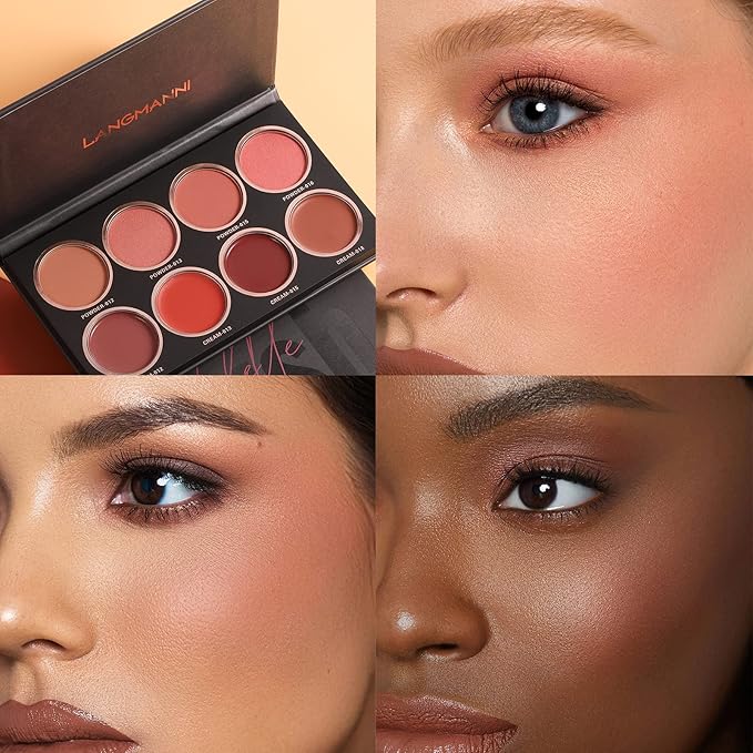 Professional Blush Makeup Palette, 8 Colors Blush and highlighter Palette Matte Powder Bright Shimmer Mineral Contour Blush Palette Makeup Blush Pallet