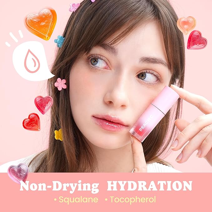 Peach C Jelly Beam Tint - Long Lasting Korean Lip Tint Stain Plumping Jelly Lip Gloss - Lightweight, Moisturizing & Buildable Lip Makeup Jelly Tint Blush with Vitamin E (Energy Pop, 0.07 oz)