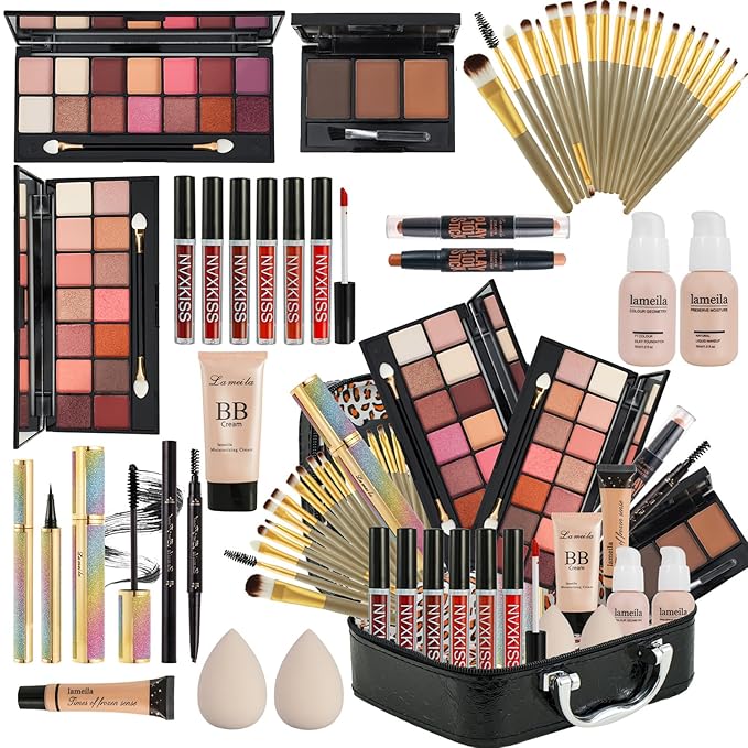 All in One Makeup Kit for Women Full Kit,Makeup Set for Women, Includes Eyeshadow Palette/Foundation/lip gloss/Eyeliner/Mascara/makeup Brush,Makeup Gift Set for Halloween & Birthday&Holiday&Everyday.