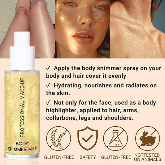 Face Liquid Highlighter Shimmer Body Spray for Hair and Skin, Luminizer Glow Spray for Face, Moisturizing Bronze Shimmer Illuminator (G, Standard)