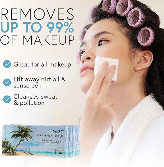 Makeup Remover Wipes Individually Wrapped Natural Fresh Aloe Travel Packs Elderly Bathing Cleansing Wipes - 500 Count per Package | Small Size Toiletries | Hotel Toiletries Bulk Set