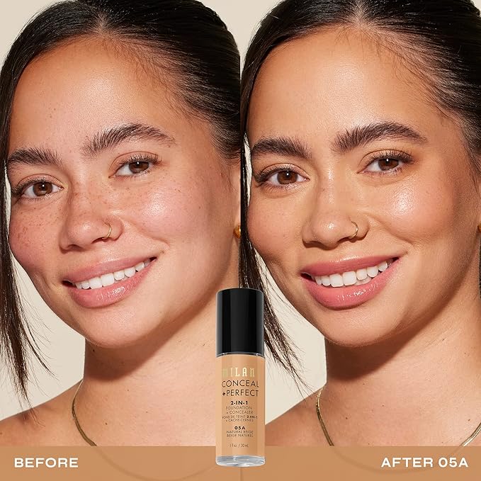 Milani Conceal + Perfect 2-in-1 Foundation + Concealer - Natural Beige (1 Fl. Oz.) Cruelty-Free Liquid Foundation - Cover Under-Eye Circles, Blemishes & Skin Discoloration for a Flawless Complexion