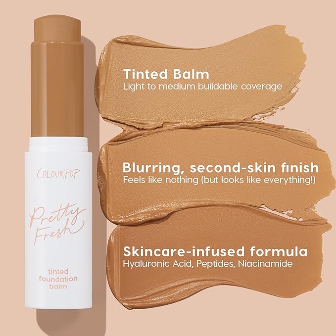ColourPop Pretty Fresh Tinted Foundation Stick - Balm to Cream Foundation with Light to Medium Coverage - Infused with Hydrating Hyaluronic Acid, Peptides & Niacinamide - Medium Dark 14 (0.29 oz)