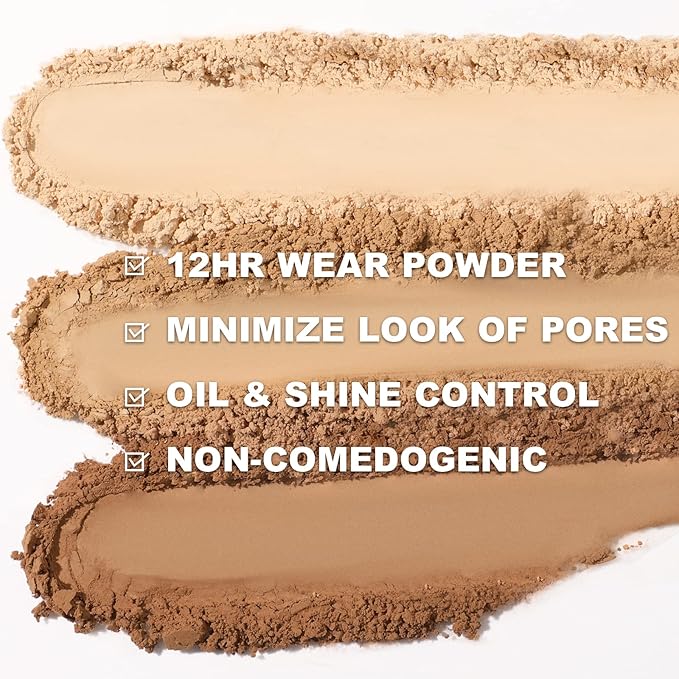 FOCALLURE Flawless Pressed Powder, Control Shine & Smooth Complexion, Pressed Setting Powder Foundation Makeup, Portable Face Powder Compact, Long-Lasting Matte Finish, Nude