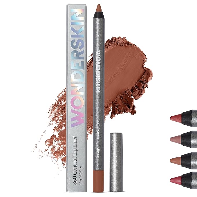 Wonderskin Lip Liner Pencil (Nutmeg) - 360 Contour Lipliner, Long Lasting, Sharpenable, Waterproof and Transfer-Proof with Clear Glitter Lip Gloss, Hydrating and High Shine Finish