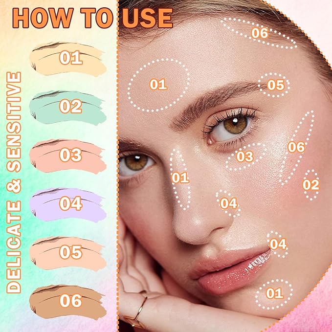 6 Colors Correcting Concealer Contour Makeup Palette,Cream Concealer Contour Palette for Dark Circles Blemish Redness,Highlighting Long Lasting Contouring Liquid Foundation Makeup with Brush(01)