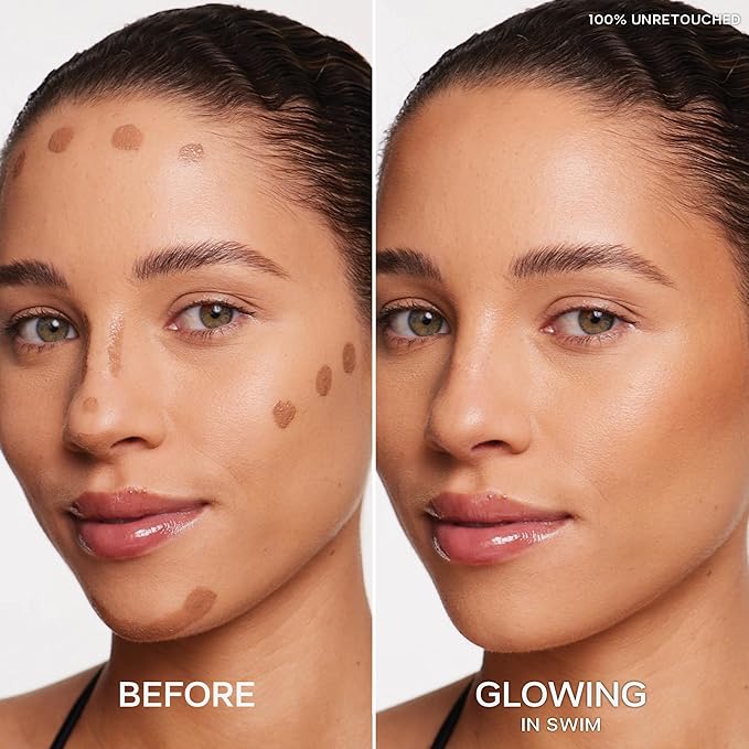 Saie Radiant Glow Duo - Dew Bronze Soft-Focus Liquid Bronzer in Swim (0.4 oz) & Mini Glowy Super Gel Lightweight Illuminator in Sunglow (0.5 oz), Hydrating Makeup Essentials for a Sun-Kissed Glow