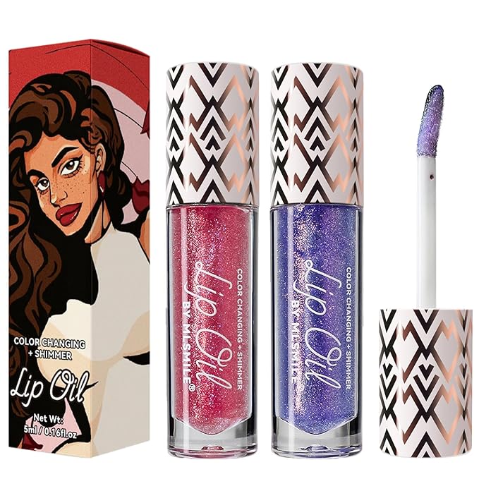 2 Colors Boss Up Color Changing Lip Oil, Shimmering Temperature Color Changing Lip Gloss Tinted Lip Stain, Long Lasting Nourishing Moisturizing Lip Glow Oil for Lip Care and Dry Lips (02#&03#)