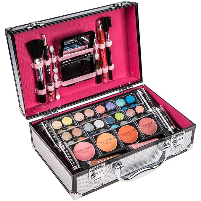 BRAND NAME Carry All Makeup Train Case with Pro Makeup and Reusable Aluminum Case - Silver