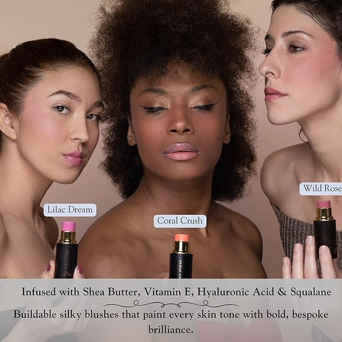 Cream Blush Stick – Buildable & Pigmented - Cheeks, Lips & Eyes – Hydrating w. Shea Butter, Vit-E, Hyaluronic Acid, Squalane, Multi-Purpose, Mauve Summer Glow, Gift (Wild Rose, Regular)