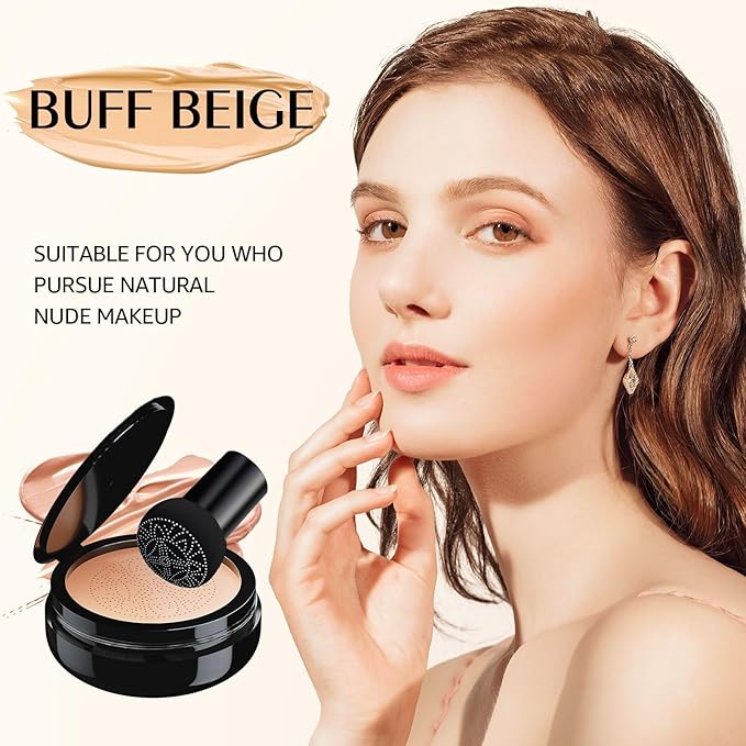 Mushroom Head Air Cushion CC Cream for Women Skin Concealer Brighten Long-Lasting Face Makeup Gold Packaging,Strong Concealer, Waterproof & Oil Control (Buff Beige)