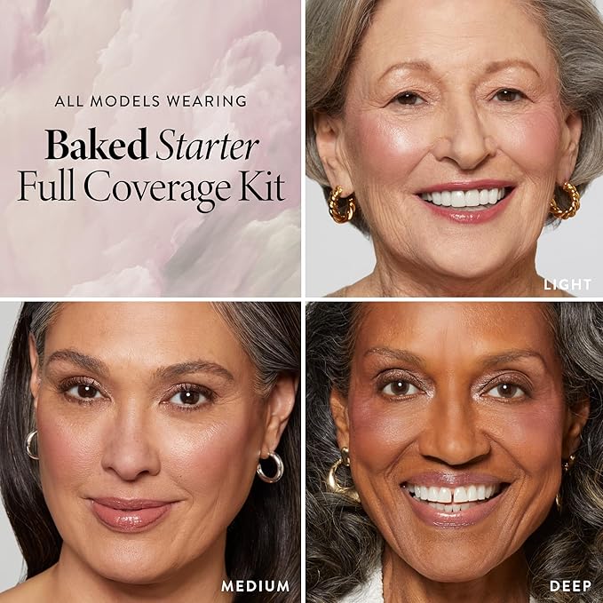 LAURA GELLER NEW YORK Baked Starter Kit - Full Coverage: Double Take Powder Foundation, Tan + Best of the Best Face Palette + Retractable Angled Kabuki Brush