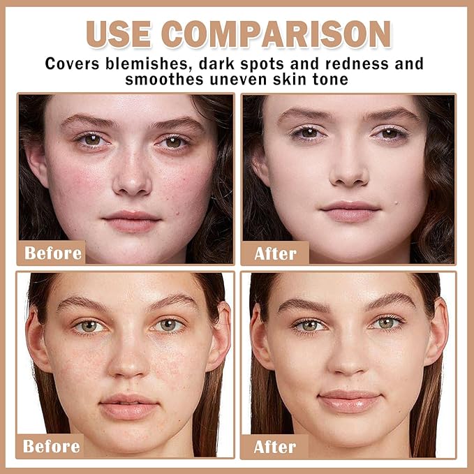 AWCCXMYM CC Cream Cushion Foundation Full Coverage Foundation Matte Moisturizing Concealer BB Cream Foundation Makeup with Mushroom Head for Glowing Flawless Skin Radiance 01#Ivory (Porcelain)