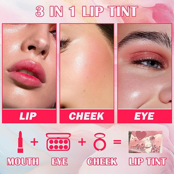 6 Colors Lip Tint Stain Set,Mini Liquid Lipstick Moisturizing Long Lasting Plumping High Pigmented Lip Gloss Set,Lightweight Non-Stick Cup Matte Lipstick for Waterproof Cheek and Lip Tint Makeup B