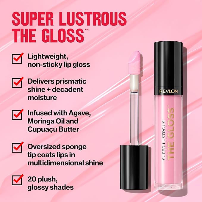 Revlon Super Lustrous Lip Gloss, Non-Sticky, Hydrating, High Shine Finish, 210 Pinkissimo, 0.13 oz