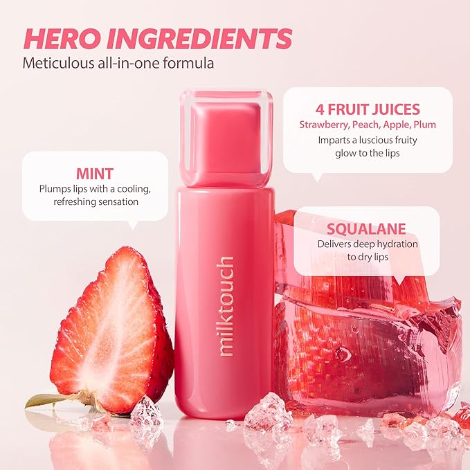 MILKTOUCH Jelly Fit Glow Lip Tint - Hydrating Lip Gloss with Long-Lasting Moisture, Color Stain, Lightweight Formula, Radiant Shine, Perfect for Daily Use, Korean Lip (05 Apple Pom, 4ml)