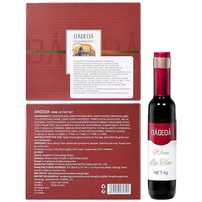 DAGEDA 6Pcs Wine Lip Tint, Lip Tint Stain Waterproof Wine Lip Stain Set, Liquid Lip Gloss, Non-stick Cup Lip Makeup Kit for Girls Women (D Set)