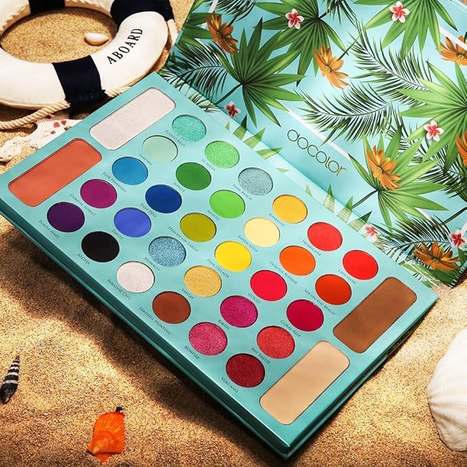 Docolor 17Pcs Colorful Makeup Brushes Set + 48Colors BOOM Eeyshadow Palette, Ultra Pigmented Matte Shimmer Metallic Natural Blendable Cream Powder Long Lasting Waterproof Make Up Eye Shadow Palettes
