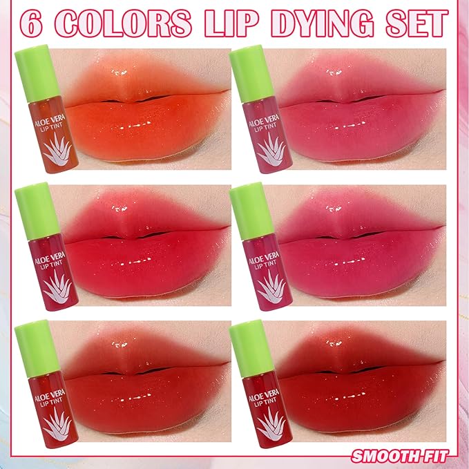 6 Colors Lip Tint Stain Set,Mini Liquid Lipstick Moisturizing Long Lasting Plumping High Pigmented Lip Gloss Set,Lightweight Non-Stick Cup Matte Lipstick for Waterproof Cheek and Lip Tint Makeup C