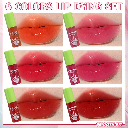 6 Colors Lip Tint Stain Set,Mini Liquid Lipstick Moisturizing Long Lasting Plumping High Pigmented Lip Gloss Set,Lightweight Non-Stick Cup Matte Lipstick for Waterproof Cheek and Lip Tint Makeup C
