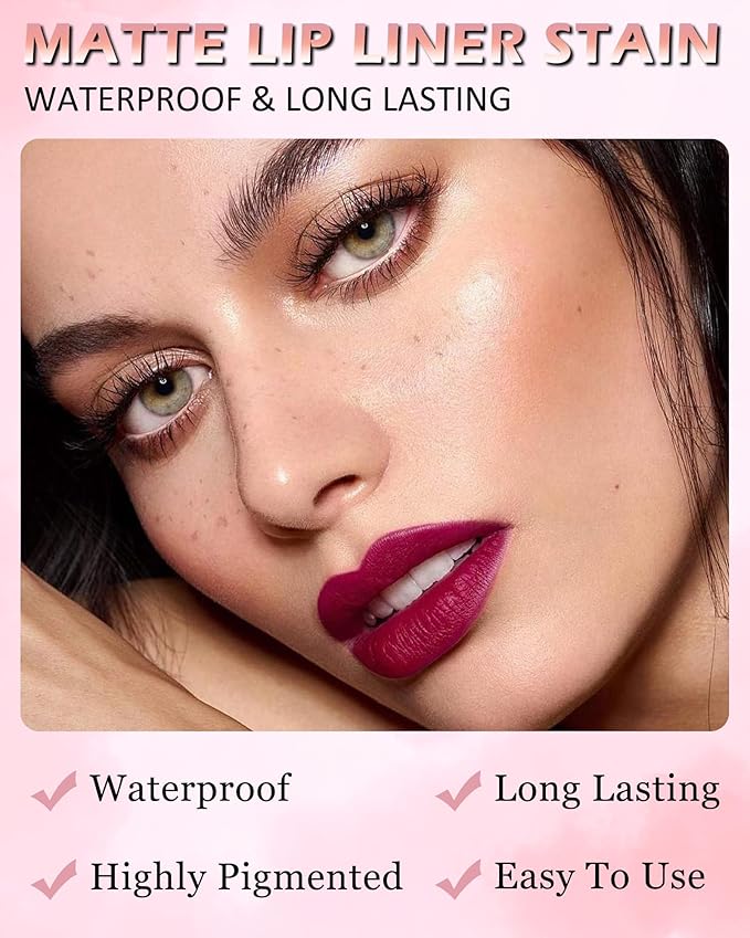 Lip Liner Stain Pen-1Pcs Rose Pink Hydrating Lip Tint, Longlasting Waterproof Smudgeproof lip tint stain Lip Color, Matte Lip Stain Liquid Lip Liner Pencil, Lip Makeup Gift for Women-03