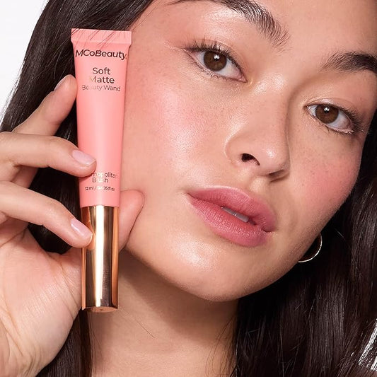 MCoBeauty Soft Matte Beauty Wand, Peach Bellini Blush, Velvety Finish of Buildable Color, Vegan, Cruelty Free Cosmetics