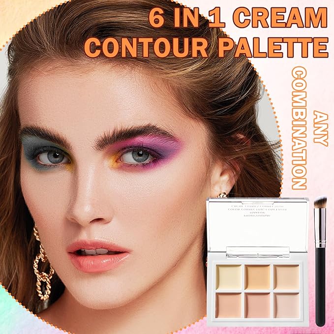 Tri Color Corrector Face Concealer Palette Set with Brush,Moisturizing Long Lasting Waterproof Color Correcting Concealer Full Coverage Cream Contour Foundation Makeup Palette Kit(2PCS)