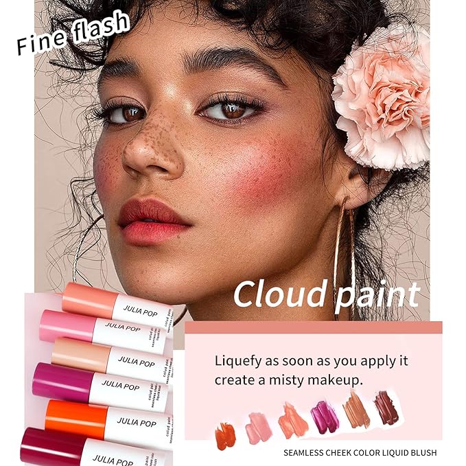 AKARY Velvet Mousse Liquid Blush Makeup for Cheeks, Lightweight Water Glossy Blush to Shape, Contour & Highlight Face, Moisturizing, Long-wearing, Smudge Proof (02 Pink)