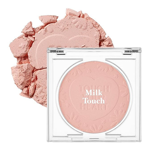 MILKTOUCH Touch My Cheek in Bloom Blush Shy Peachy | Face Blushes Compact Powder Makeup | Oil Absorbing Powder Compact | For Oily Skin Korean Blush (0.18 oz)