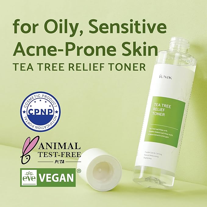IUNIK Centella Asiatica Cleansing Oil Makeup Sunscreen Remover Mild Cleanser & Tea Tree Relief Facial Toner Vegan Breakout Blemish Acne Control Gentle Soothing Moisturizing Calming Korean Skincare