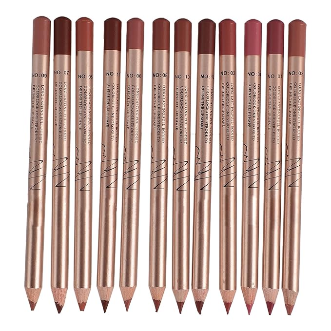 12PCS Long Lasting Lipliner Set High Pigmented, Smudge Proof Lip Makeup Pencil for Daily Use, Silky Smooth Application with 3mm Fine Tip