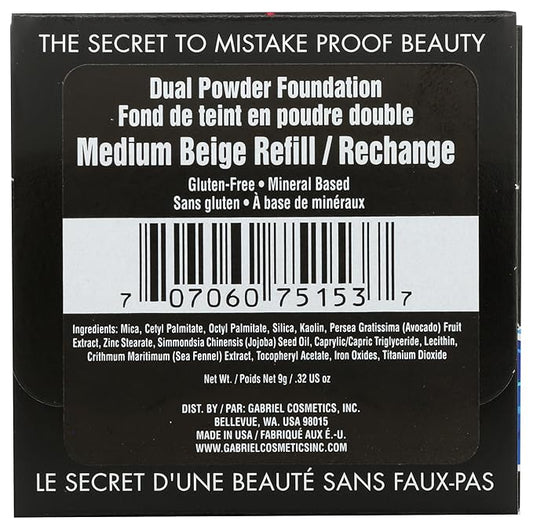 Paraben Free, Vegan, Gluten-free, Cruelty-free, Non GMO, Pressed mineral powder, (REFILL Medium Beige)