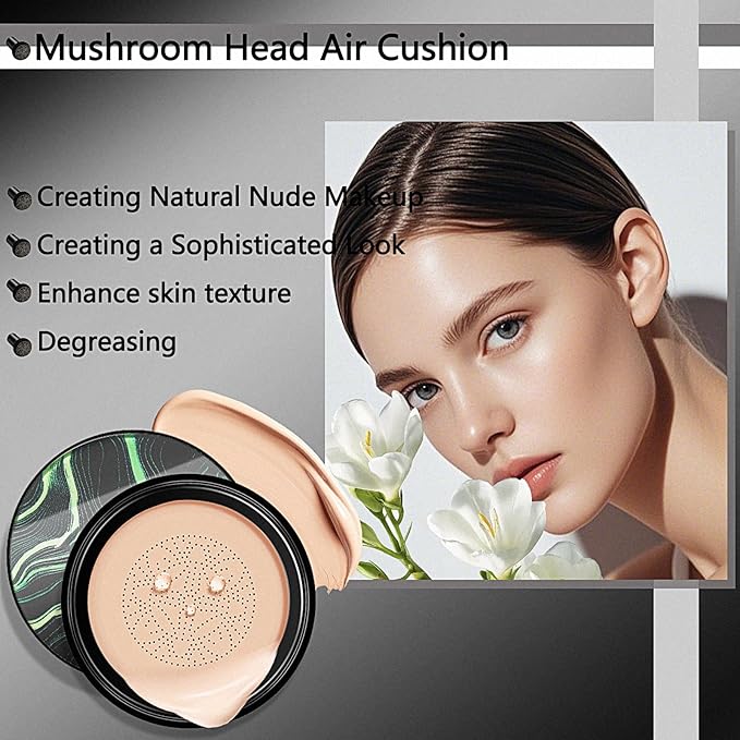 Air Cushion CC Cream Mushroom Head Foundation, Mushroom Head Air Cushion CC Cream, Moisture Cushion Foundation, Moisturizing BBCream Makeup Long Lasting Matte Concealer (Natural, 1 PCS)