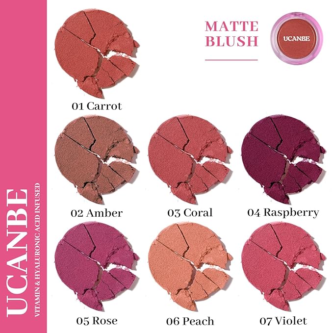 UCANBE Matte Cream-To-Powder Blush Makeup Palette, Highly Pigmented Lightweight Blush for Cheek and Eye, Blendable Flawless Velvety Coverage Face Blushes Make up 0.25 Ounce, Carrot