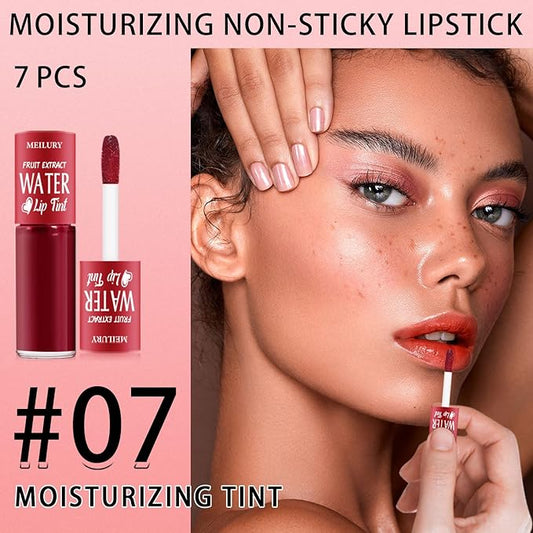 7 Colors Lip Tint Stain Set, Watery Lip Stain Mini Liquid Matte Lipstick, Multi-use Lip Cheek Tint, Moisturizing Plump Lip Gloss, Lightweight Non-Sticky, Long Lasting, Vivid Lip Makeup (7 Colors)