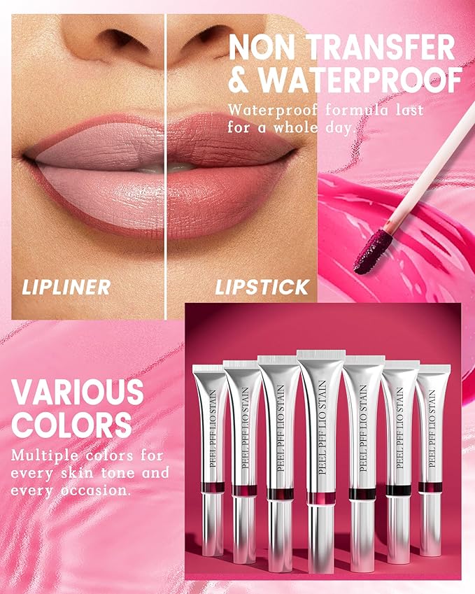 3Pcs Peel Off Lip Stain & Lip Liner Set Long Lasting,Tattoo Lipstain Peel Off Lip Gloss Nude Matte Lipstick, Waterproof,Transfer-Proof Lip Tint for All-Day Wear Women Lip Stain Color Makeup Gift-A