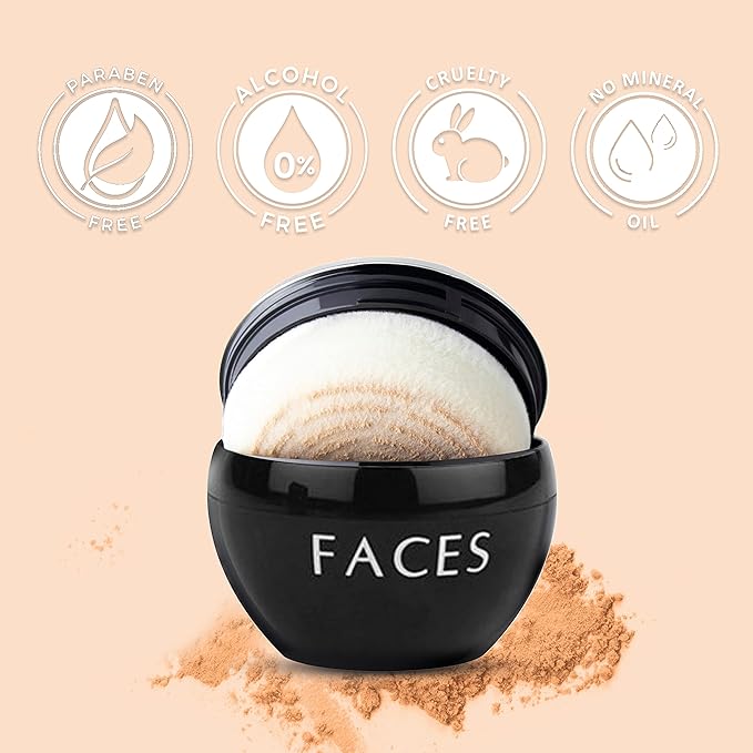 Faces Canada Mineral Loose Powder,Smooth Matte Finish, Flawless Look, Absorbs Oil And Sweat, Soft Glow, Sand Beige, 7 gms