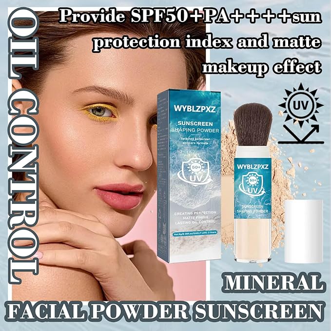 Mineral Facial Powder Sunscreen,SPF50+ PA++++ Loose Setting Sunscreen Powder for Face,Lasting Oil Control Lightweight Brush on Sunscreen for All Skin Types,Matte Concealer Face Setting Powder Makeup